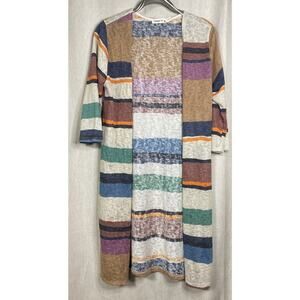 Ginger G Open Front Cardigan Sweater Women's Med Multicolor Stripes Lightweight